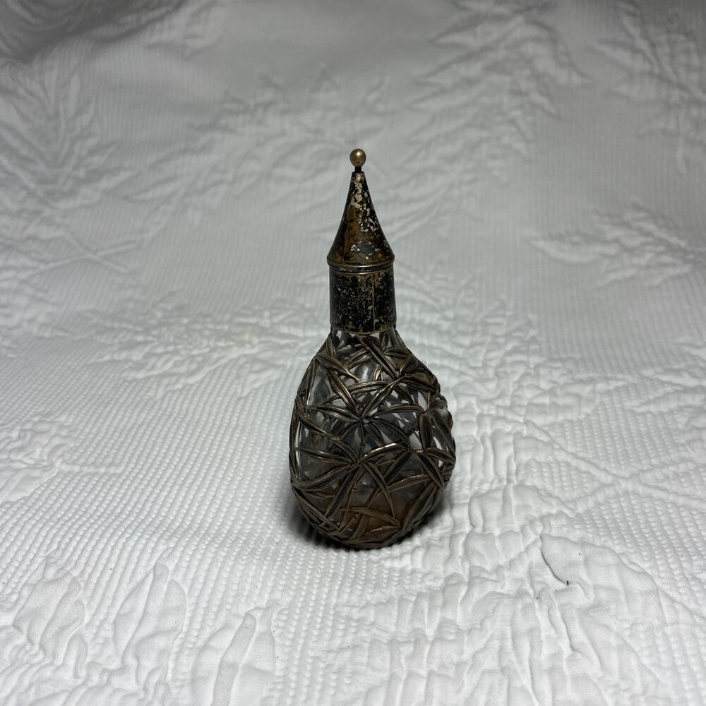 Antique Japanese Meiji Bamboo Silver Miniature Empty Perfume Bottle